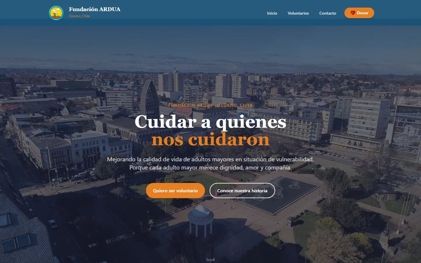 Portada con vista aérea de Osorno, mensaje principal y llamados a la acción