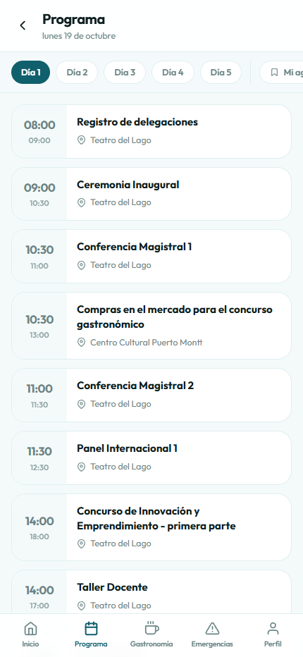 Programa diario de CONPEHT 2026 con horarios, actividades y sedes